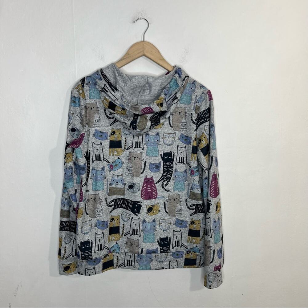 LA Soul NWOT Cute Novelty Cat Gray Hoodie Sweatshirt Size Small - Picture 4 of 13